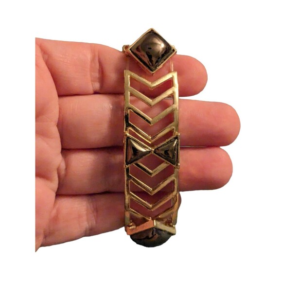 Chevron Gold Tone Costume Jewelry Cut Out Bracelet Smoke Gemstones Adjustable - Picture 7 of 13
